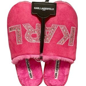 Karl Lagerfeld Pink Slippers with Rhinestones